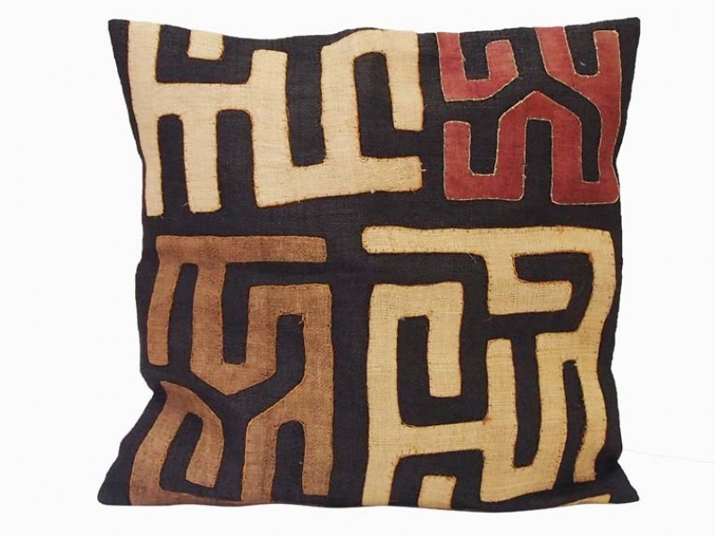 African Kuba Cloth Cushion Cover (Brown) - 10